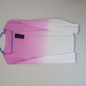 Candace Cameron Bure Pink long sleeve dip dyed pink & white scoop neck T-shirt